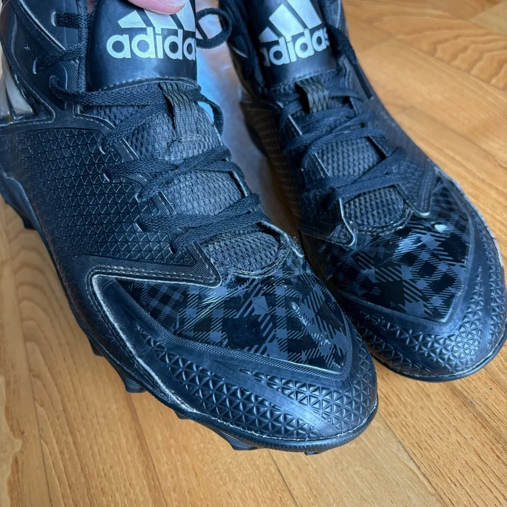 Adidas Mens Football Cleats Freak MD Lace Up Black Silver Spikes Shoes Size 10